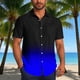 thumbnail image 1 of Blusa y camisa de manga corta con cuello vuelto para hombre, blusa informal de moda con cuello vuelto, estampado degradado, camisa de manga corta con botones, blusa de poliéster para hombre, 1 of 6