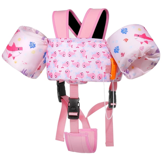 Chaleco de natación MoKo Kids para niños pequeños de 20 a 50 libras con forma de ballena rosa
