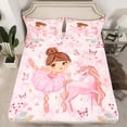 thumbnail image 2 of Homewish Cartoon Butterflies Unicorn Twin Sheet Sets 3pcs for Preppy Child,Dance Ballet Princess Twin Fitted Sheet Microfiber,Pink Floral Rose Bow Knot Breathable Flat Sheet, 2 of 7