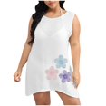 thumbnail image 2 of Jjayotai Women's Plus Size Swimsuit Cover Up, Sleeveless Scoop Neck Bathing Suit Beach Coverups, Floral Sequin Print Tops, Summer Beach Cover Ups for Women White^ L, 2 of 5