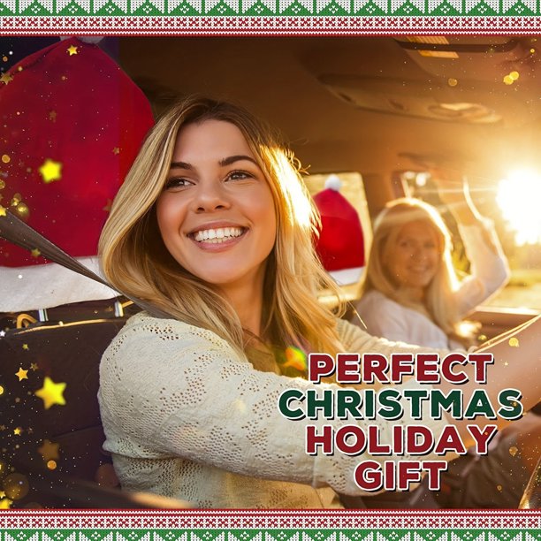 Fundas para reposacabezas de coche para sombrero de Navidad Pack extra grande de 2 Tela Festiva Roja Blanca No Tejida | Decoración de asientos automáticos para Navidad | 36x33cm | Instalación fácil,