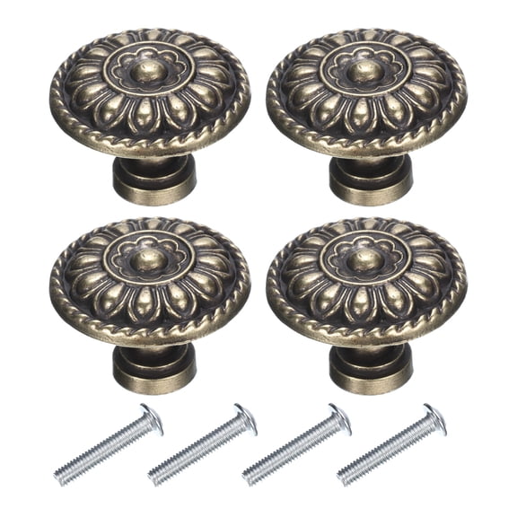 8 Sets Vintage Drawer Knobs with Flower Shape for Cupboards Drawer, Bronze(1.2" Long)