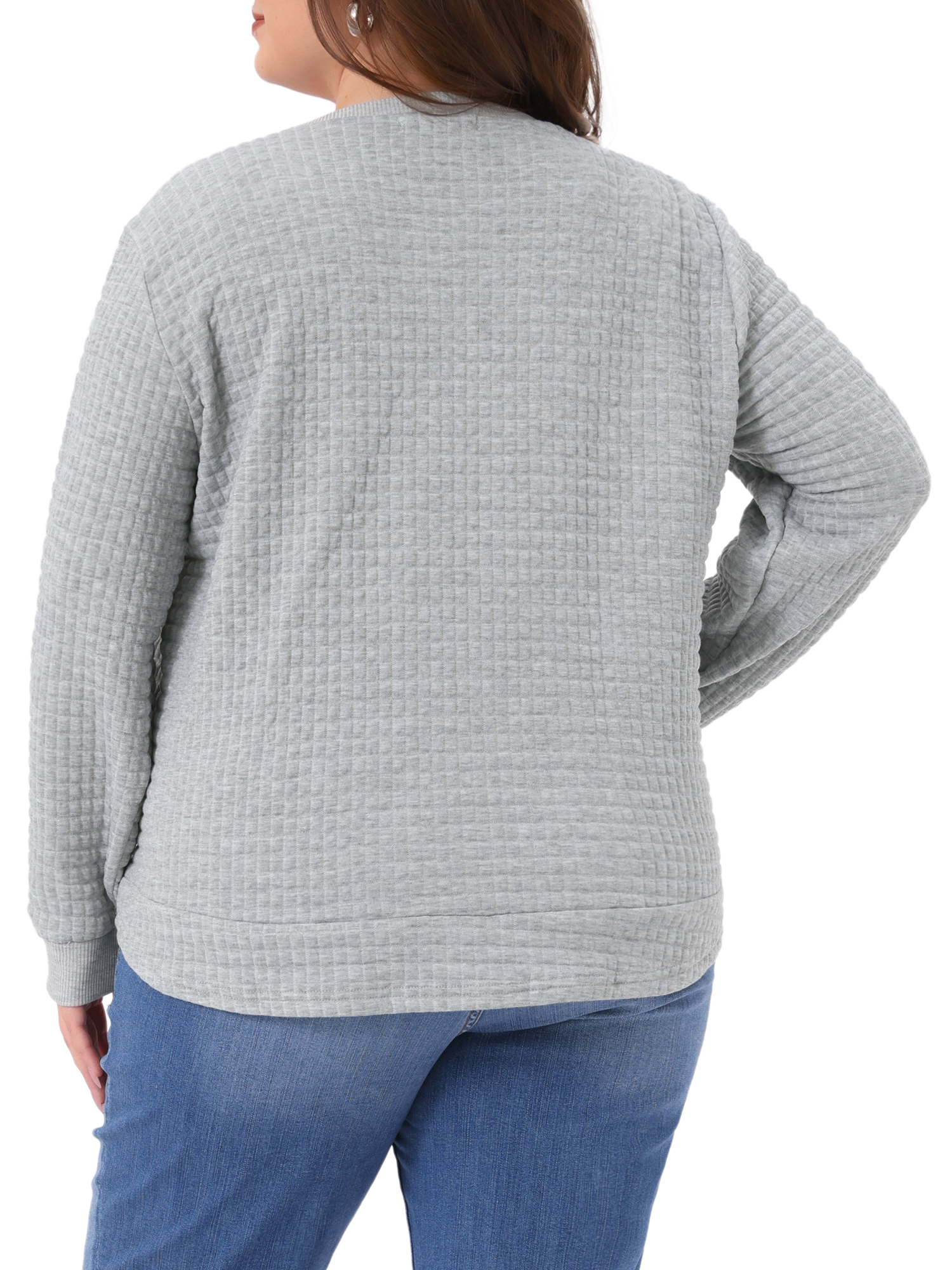 DARING DIVA Women's Plus Round Neck Long Sleeve Casual Pullover Blouse 4X Silver Gray