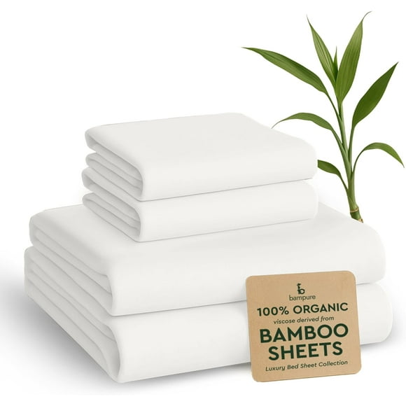Ensemble de Draps en Bambou Biologique Grand PC Ultra Doux et Respirants Draps Rafraîchissants pour Dormeurs Ayant Chaud Draps Grand de Luxe d'Hôtel Draps Grand à Poches Profondes Draps de Lit Grand Draps Grand ()