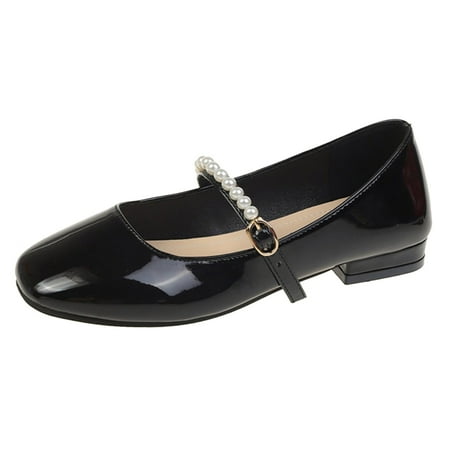 

XINSHIDE Women Shoes Casual Women Shoes Casual Autumn Winter Comfort Fashion Square Heel Shallow Mouth Beaded Decorative Leather Shoes Fashion Shoes
