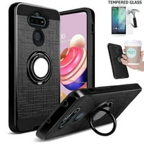 For LG K31 Rebel Case with Screen Protector / Phoenix 5 Case  / Shock Absorbing Cover (Slim Ring Black  Tempered Glass )