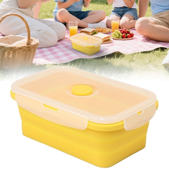 Collapsible Silicone Lunch Box 350ml Yellow, Portable Reusable Food Container, Foldable Bento Box for Outdoor, Picnic, Hiking, Camping, Microwave and Freezer Safe, Single Pack