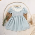 thumbnail image 2 of ZEHJUHAN Toddler Girls Cute Puff Short Sleeves Lace Crew Neck Princess Party Dress Outfit for Summer Blue，18-24M, 2 of 7