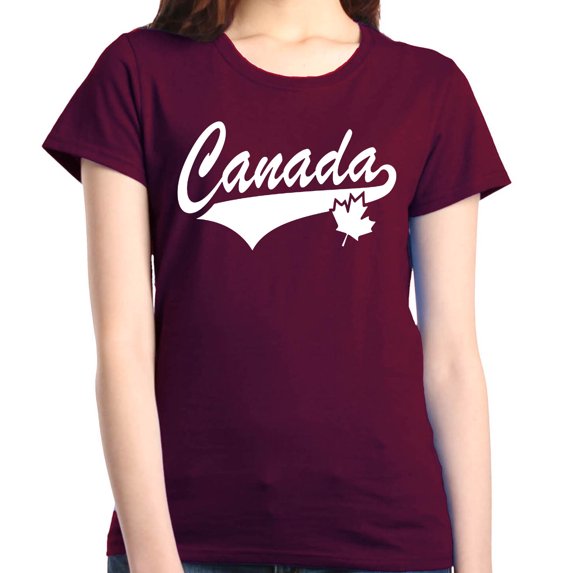 Shop4Ever Women's Canada White with Leaf Proud Canadian Flag Graphic T-Shirt Medium Maroon