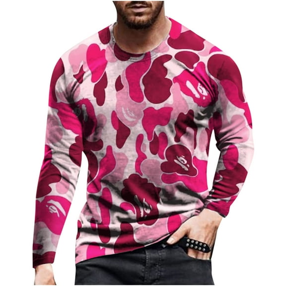 Fesfesfes Long Sleeve Shirt Mens Spring 3D Printing Business Leisure Printing Long-sleeved Shirt Top Blouse Clearance