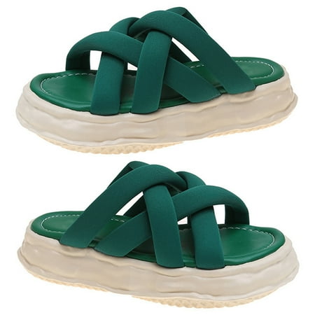 

huanledash 1 Pair Women Slippers Braided Cross Shape Non-Slip Rubber Solid Color Open Toe Sandals for Daily Wear