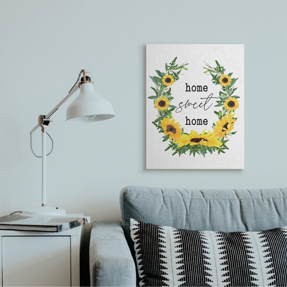 Stupell Industries Charming Home Sweet Home Sign Sunflower Wreath Canvas Wall Art Design by Lettered and Lined, 24" x 30"
