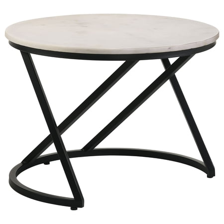 Round Coffee Table Marble Top - Modern Accent Table Black & White