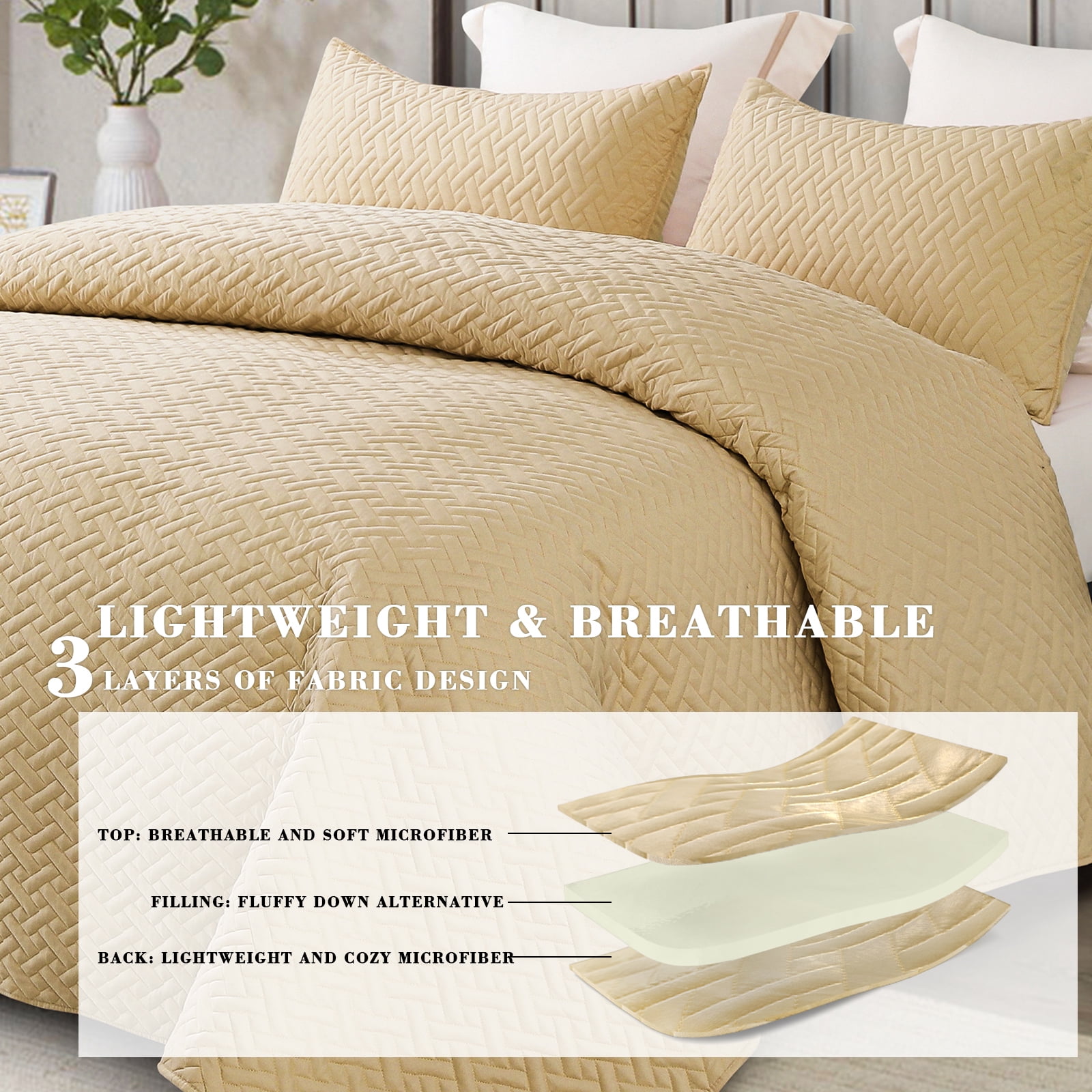 Exclusivo Mezcla 3-Piece King Size Quilt Set, Basket Quilted Bedspread/Coverlet/Bed Cover(96"x 104", Camel)