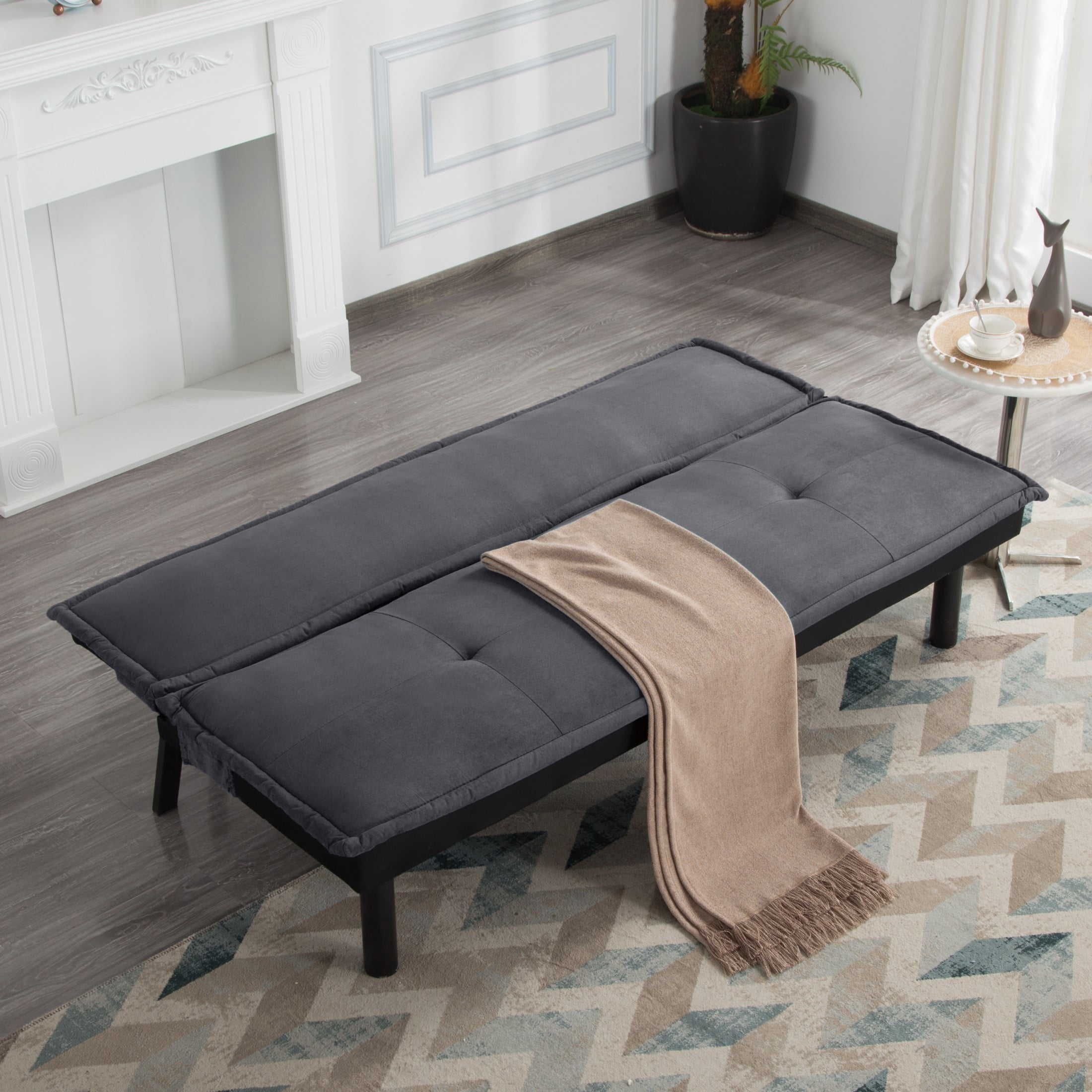 Gewnee 64.6" Convertible Sleeper Sofa Bed, Velvet Futon Couch with Push-Back Mechanism, Modern Sofa Bed for Living Room, Guest Room, Small Space(Dark Gray)