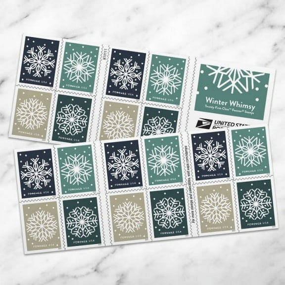Winter Whimsy USPS Forever Postage Stamp 1 Book of 20 US First Class Wedding Celebration Christmas Tradition Snowflakes (20 Stamps)