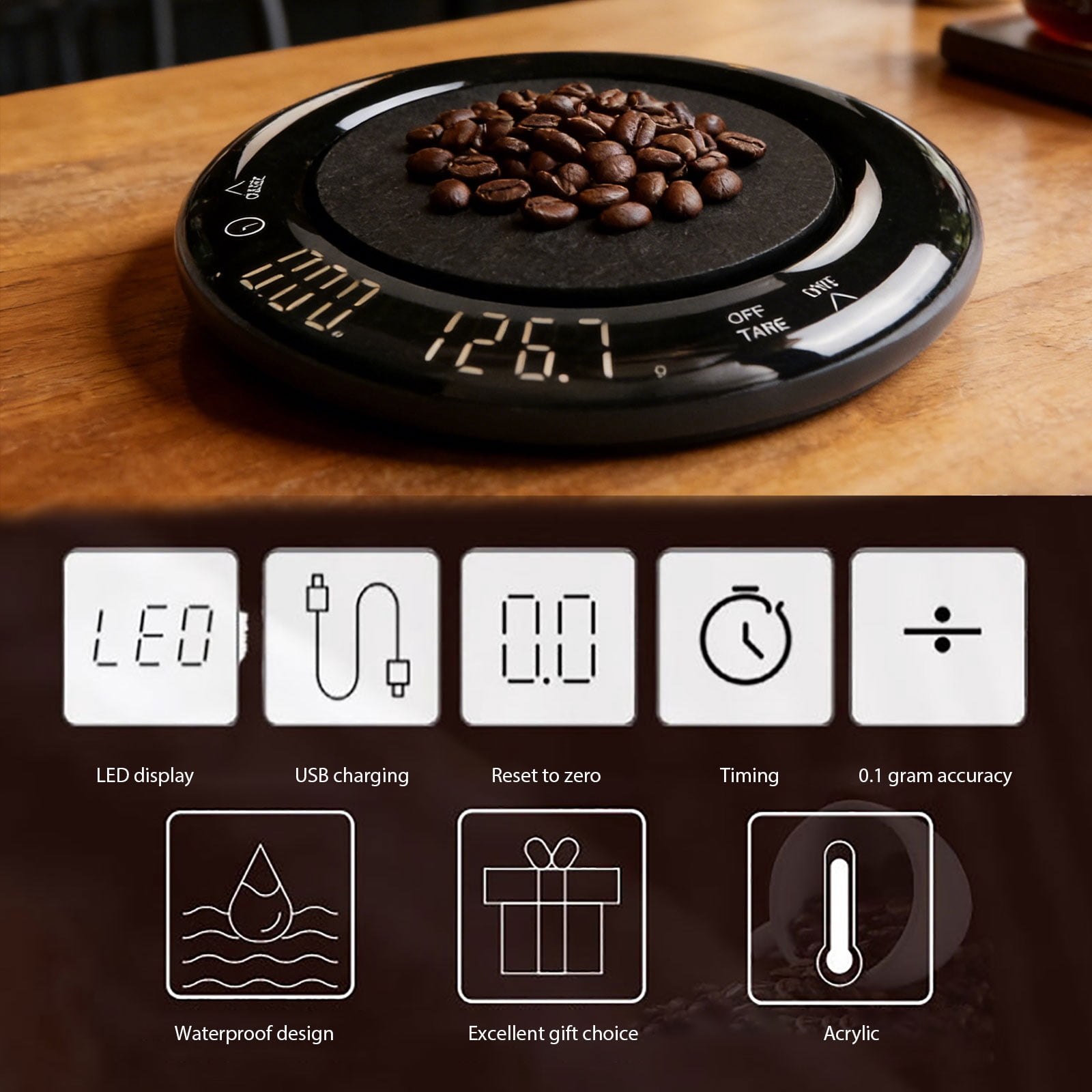 Digital Scale for Coffee with Anti Slip Base and Large LCD Display