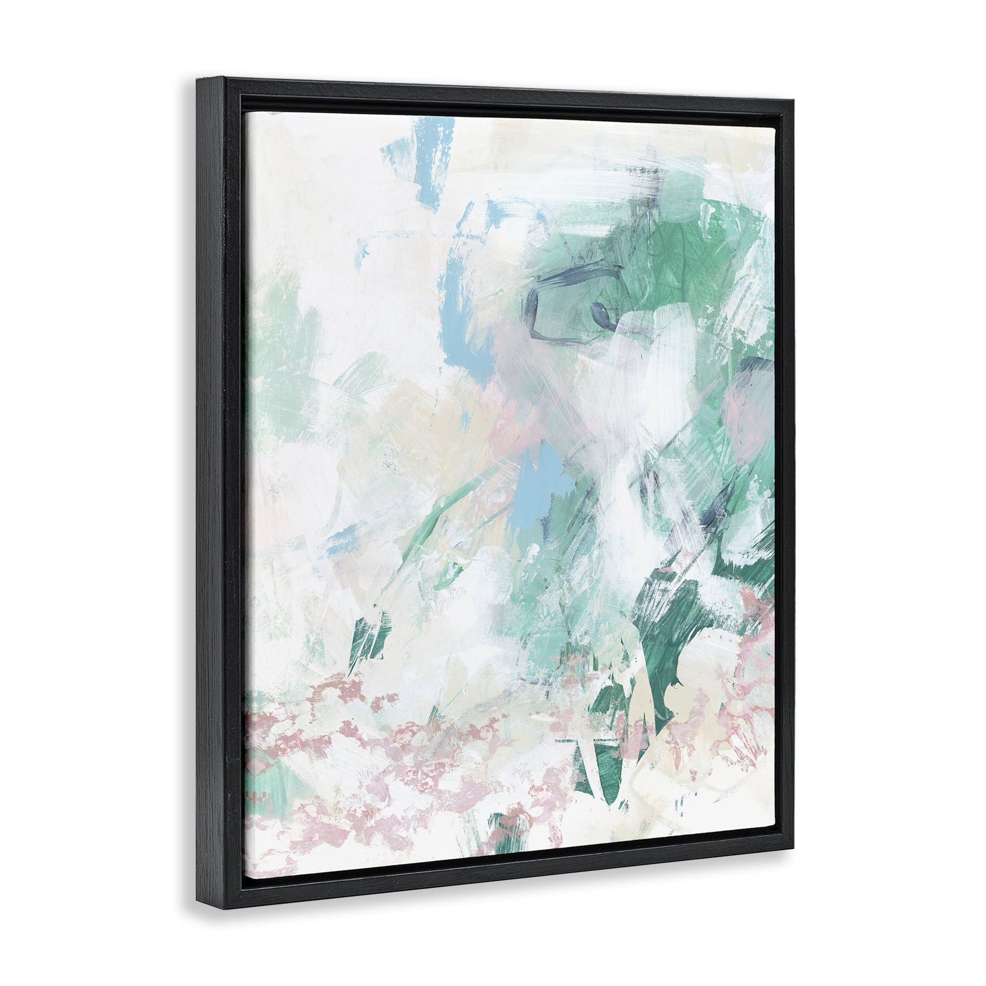 Stupell Industries Green Fading Brush Strokes Abstract Painting Black Floater Framed Canvas Art Print Wall Art, 25 x 31