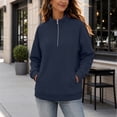 thumbnail image 6 of Inverlee Half Zip Stand Collar Sweatshirts for Women Long Sleeve Raglan Pullovers Side Pocket Solid Casual Loose Fit Tops Navy S-XXL, 6 of 9
