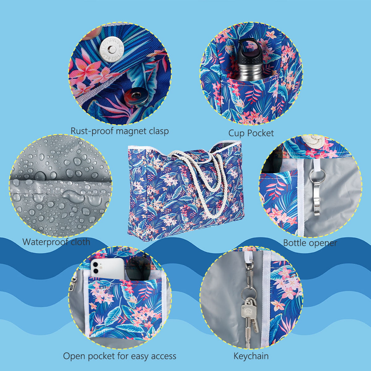 Inflatable Beach Tote Bag - Reversible Multi Colors Bags, Multifunctional,  Waterproof, Large Capacity Tote Bag for Pool, Beach, Travel (Live, Laugh