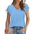 thumbnail image 2 of CHUOU T Shirts for Women Solid Color V Neck Short Sleeve Tie Side Loose Tee Shirt Causal Top, 2 of 5