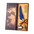 thumbnail image 2 of WWV Vintage Quill Dip Pen Set Glass Feather Pen with 15ml Ink 5 Nibs Brass Base and Letter Opener Calligraphy Writing Gift Set for Women and Men, 2 of 3