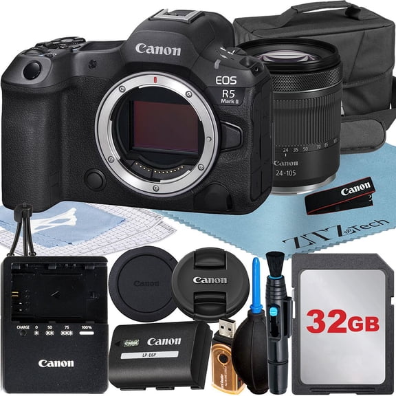 Canon EOS R5 Mark II Mirrorless Camera with RF 24-105mm Lens   32GB Memory Card   Case   ZeeTech Accessory Bundle (International Version)