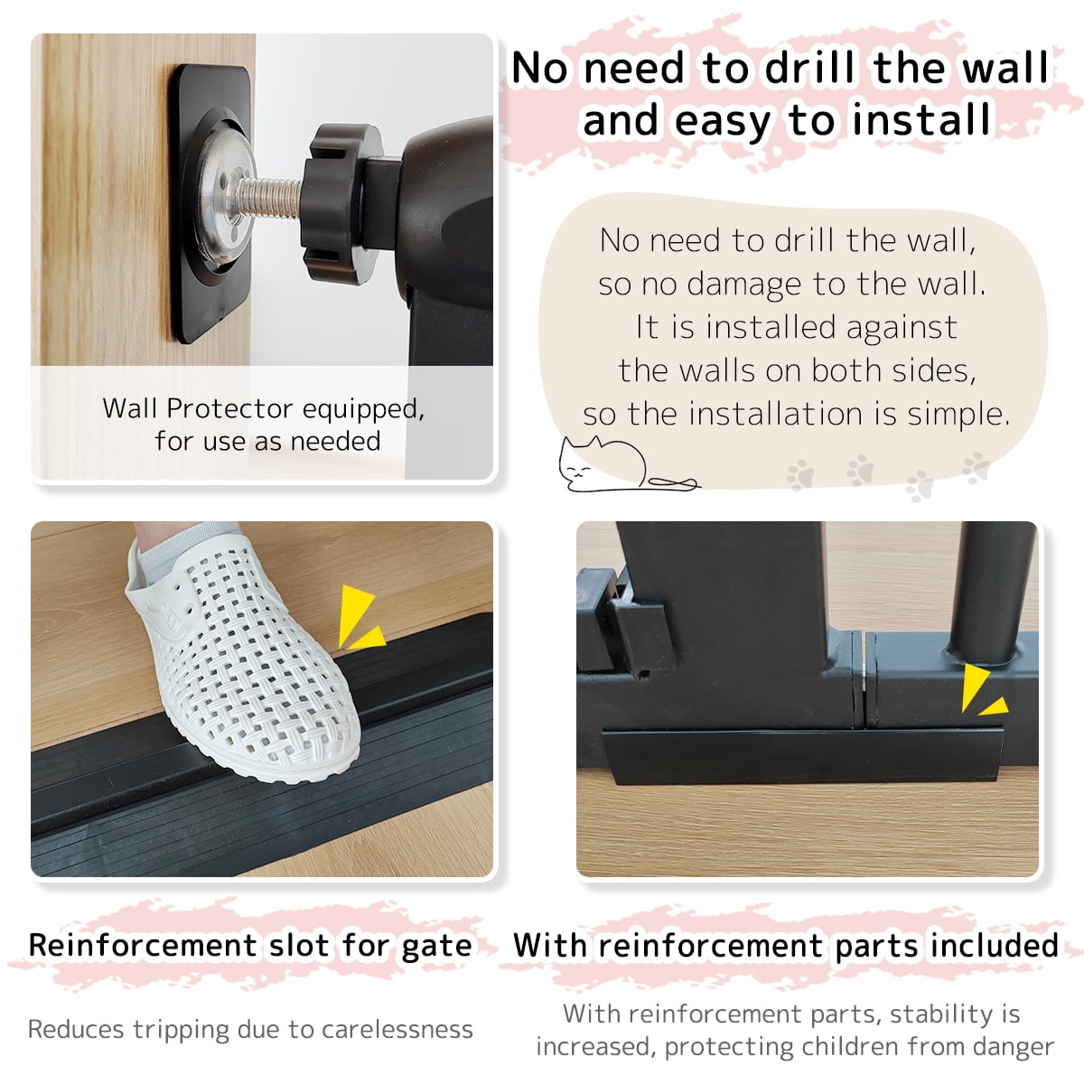 Lumizone Extra Tall Pet Gate 61.02" High Pressure Mounted 34.06"-38.38" Extra Wide 1.37" Gap for Cat Dog Children Stairs Doorway Hallway No Drilling Auto-Close (34.06"-38.38", Black)
