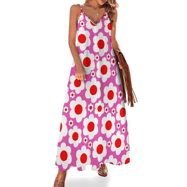 Vestido sin mangas con flores pop brillantes de los años 60 retro, vestido de verano para mujer 2024, vestidos largos para mujer, vestidos para mujer, vestido de verano