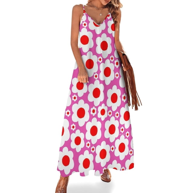 Vestido sin mangas con flores pop brillantes de los años 60 retro, vestido de verano para mujer 2024, vestidos largos para mujer, vestidos para mujer, vestido de verano
