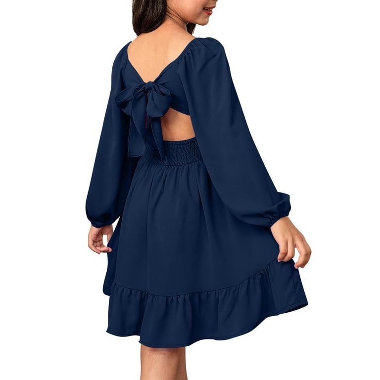Rhuody Girls Dress Long Sleeve Backless Dress With Waist Tie For Outdoor Summer Spring Fall Festival Crewneck Tshirts Dress Cute Simple Style Daily Wear Navy 14-15 Years - Walmart.com Rhuody Girls Dress Long Sleeve Backless Dress With Waist Tie For Outdoor Summer Spring Fall Festival Crewneck Tshirts Dress Cute Simple Style Daily Wear Navy 14-15 Years - Walmart.com