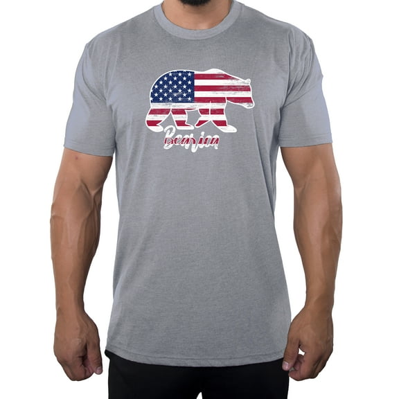 Bearica American Flag Men's 4th of July Shirts, Patriotic Shirts for Men - Heather Grey MH200PATRIOT S2 S