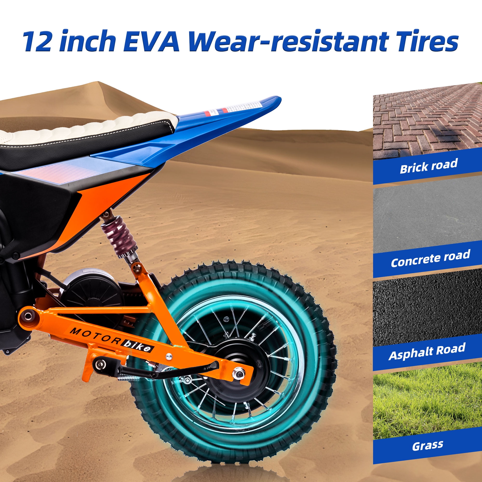 24V Battery Powered Kids Dirt Bike, 250W Electric Motorized Motorcycle Bike for Boys Girls Aged 8-14, Ride on Motorcycle Toy with Back Wheel Suspension, Blue