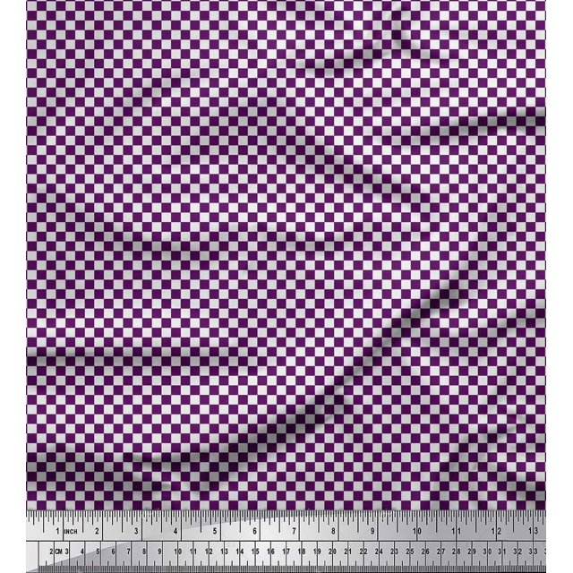 Soimoi Purple Silk Fabric Geometric Check Decor Fabric Printed Yard 42 Inch Wide