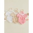 thumbnail image 3 of Cenuakty  Girl 2 Piece Outfit Lace Trim Short Sleeve Smocked Bubble Romper and Bow Headband Cute Summer Clothes, 3 of 9
