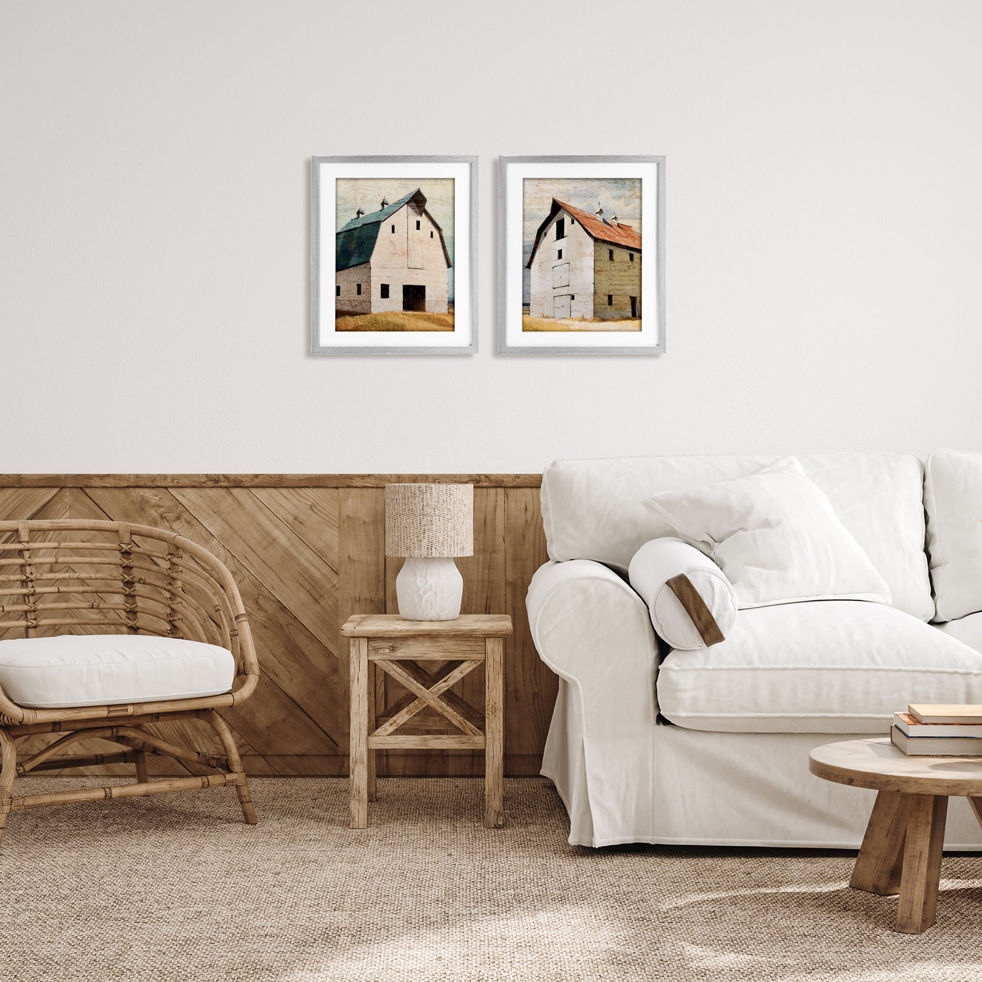 Stupell Industries Rustic Big Barns 2 Piece Gray Framed Print Under Glass Set, design by Susan Jill