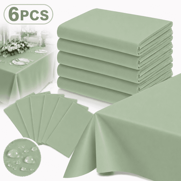 Ustris 6PCS 54 X 108In Sage Green Plastic Tablecloths for Rectangle Tables, Light Green Disposable Tablecloth, Waterproof Sage Green Table Cover for Birthday Bridal Wedding Party Decorations