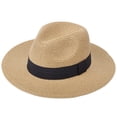 thumbnail image 1 of DRESHOW Sombrero panamá de paja para mujer, sombrero de viaje Fedora para playa, sombrero para el sol, sombrero enrollable de paja de ala ancha UPF 50+, 1 of 1