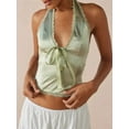 thumbnail image 2 of FEORJGP Women's Satin Halter Vest V-Neck Camisole Lace Trim Front Bowknot Waistcoat Backless Cropped Tops Ladies Summer Sexy Blouses for Party Bar Clubwear, 2 of 5