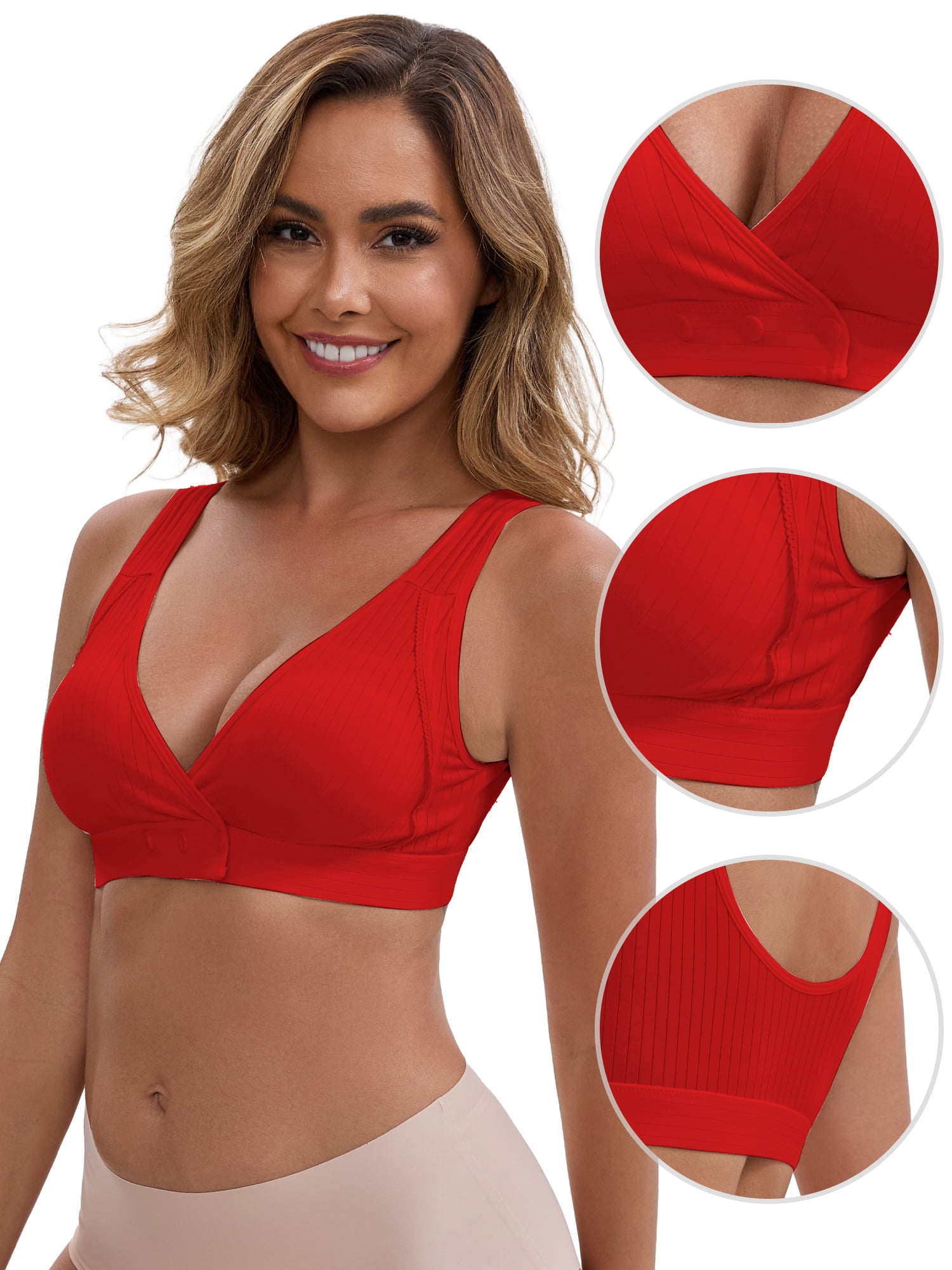DARING DIVA Front Closure Nursing Bra Crossover Ribbed Bralette XXL Red