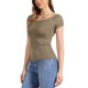 thumbnail image 4 of INSPIRAR CHIC Blusa de Mujer de Manga Corta Off the Shoulder de Longitud de Cadera S Khaki, 4 of 5
