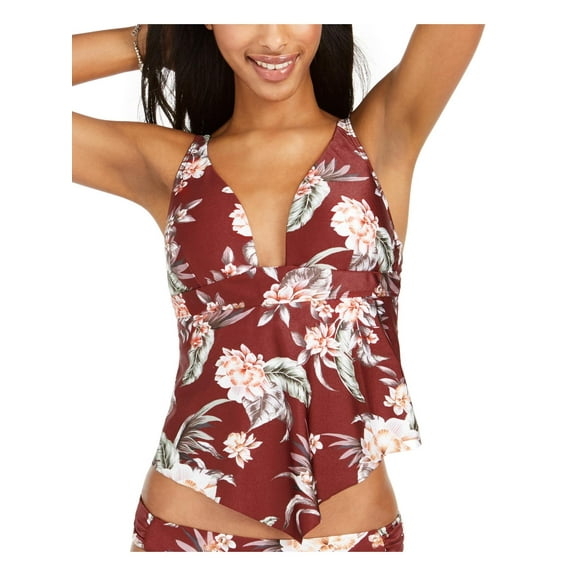 Bar III Womens Floral Handkerchief Hem Tankini Swim Top