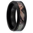 thumbnail image 3 of Mens Camo Hunting Wedding Band in Titanium 8MM Ring Black Plated  with Camouflage Inlay - Beveled Edges, 3 of 4