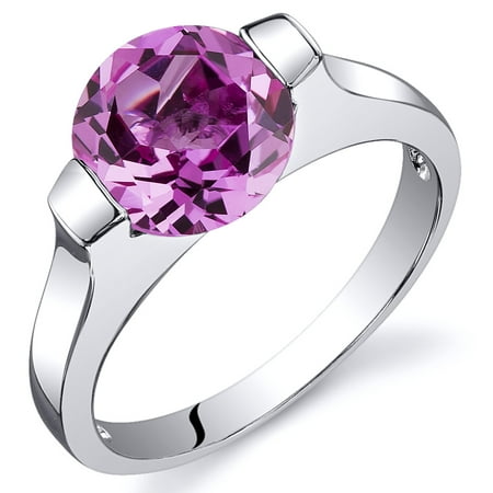 Peora 2.75 Ct Created Pink Sapphire Engagement Ring in Rhodium-Plated Sterling Silver