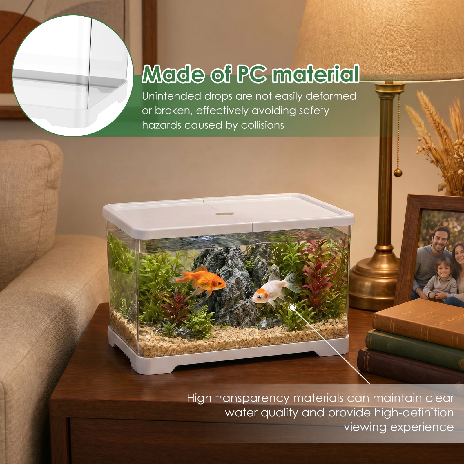 Austok PC Rectangular Fish Tank Aquarium for Fish Reptile Succulent Flower Centerpiece Shatterproof with Clear Clarity for Home Office Desktop Decor