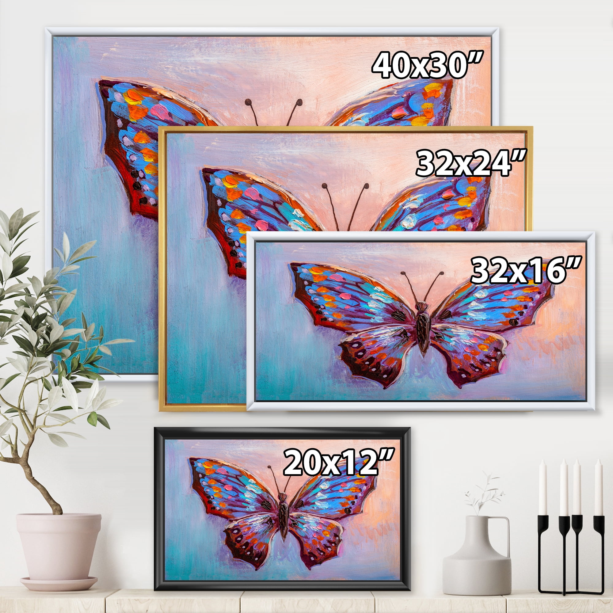 Designart 'Ancient Blue Butterfly II' Modern Framed Canvas Wall Art Print