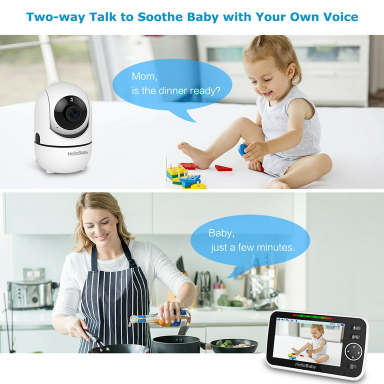 Babyphone Camera, HelloBaby HB65 Bébé Moniteur Vidéo,Écran de 3,2 pouces,  angles de vue à 360 degrés, caméra bébé à distance Pan-Tilt-Zoom, vision  nocturne, fonction interphone, capteur de température