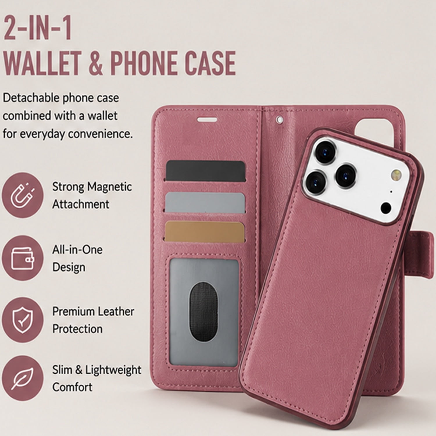 Protective Classic Magnet Wallet Case for iPhone 17 Pro - Brown