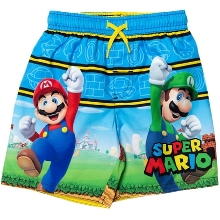 

SUPER MARIO Nintendo Mario Luigi Toddler Boys Swim Trunks Bathing Suit Blue 4T