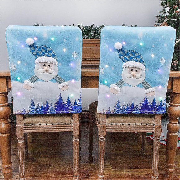 LED Lights Christmas Chair Back Covers Set of 2,Snowman Chair Protector Cover